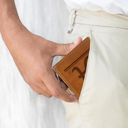 NCAA Alabama Crimson Tide Men’s Front ID Pocket Brown Wallet- Premium 8 Pocket Laser-Engraved Team Logo on Vegan Leather- Minimalist Design, Credit Card Holder- Ideal for Travel or Men’s Gift
