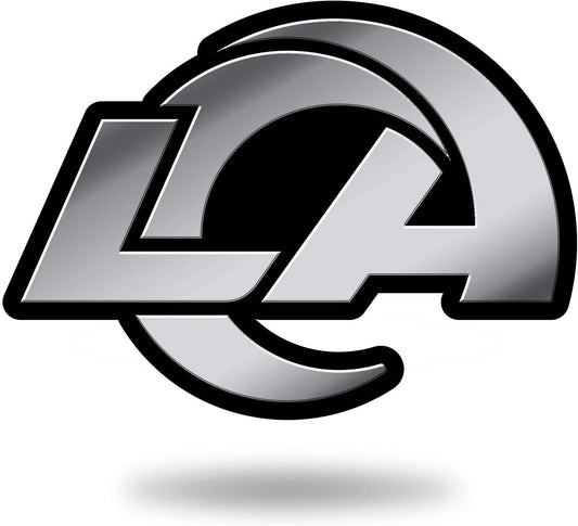Los Angeles Rams Auto Emblem, Silver Chrome Color, Raised Molded Plastic, 3.5 Inch, Adhesive Tape Backing