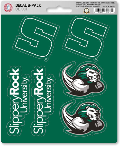 Slippery Rock University The Rock 6-Piece Decal Sticker Set, 5x6 Inch Sheet, Gift for football fans for any hard surfaces around home, automotive, personal items