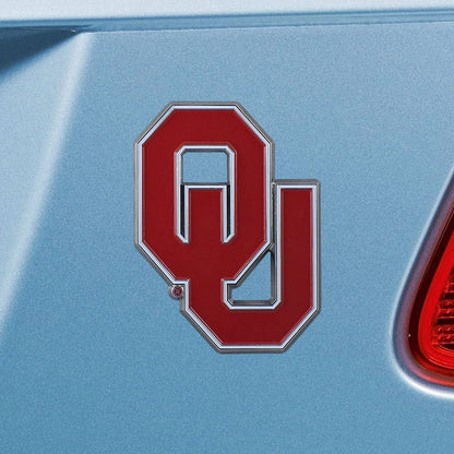 University of Oklahoma Sooners Premium Solid Metal Raised Auto Emblem, Team Color, Shape Cut, Adhesive Backing