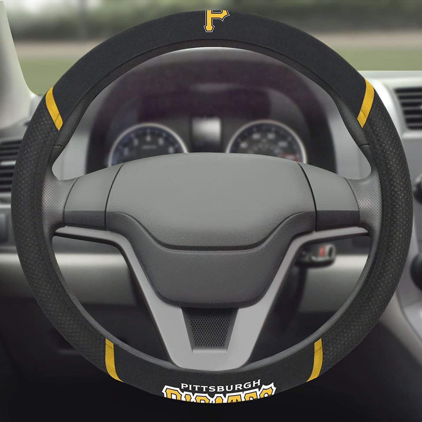 Pittsburgh Pirates Steering Wheel Cover Premium Embroidered Black 15 Inch