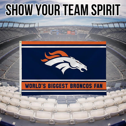 Denver Broncos 3x5 Feet Flag Banner, World's Biggest Fan, Metal Grommets, Single Sided, Indoor or Outdoor Use