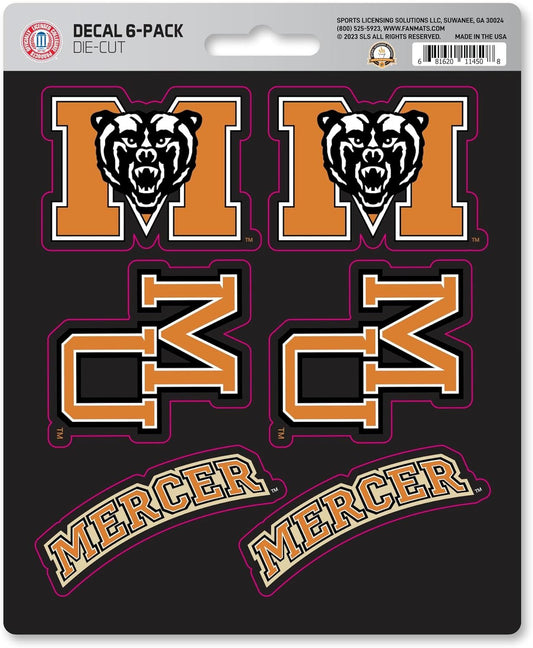 Mercer University Bears 6-Piece Decal Sticker Set, 5x6 Inch Sheet, Gift for football fans for any hard surfaces around home, automotive, personal items