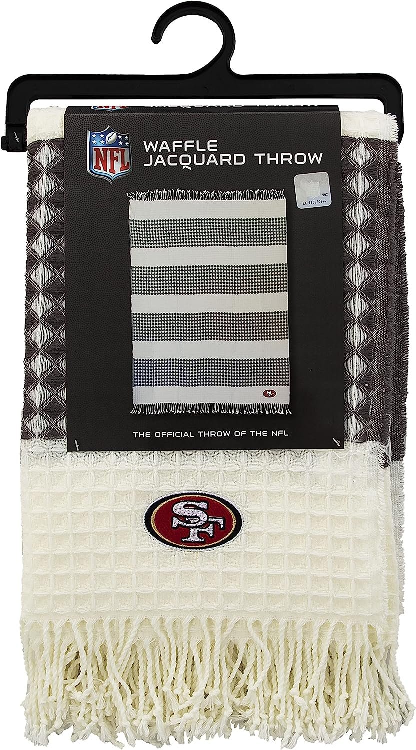 Northwest The Company NFL San Francisco 49ers Waffle Weave Jacquard Throw Blanket, 50" x 60", White/Grey