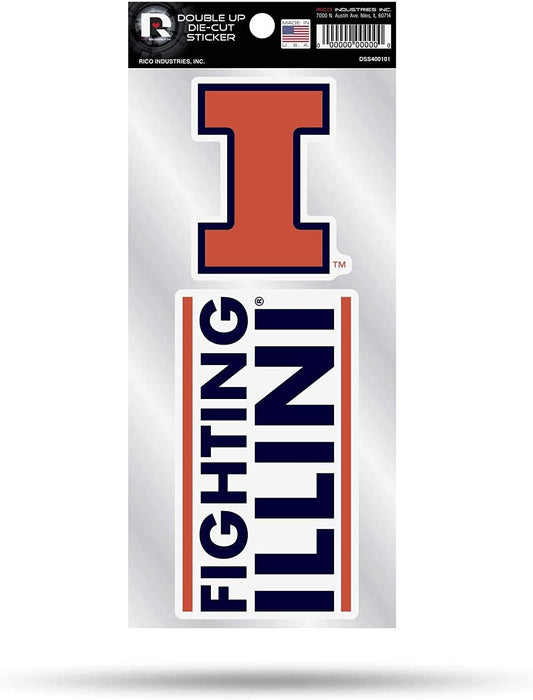 University of Illinois Fighting Illini 2-Piece Double Up Die Cut Sticker Decal Sheet, 4x8 Inch