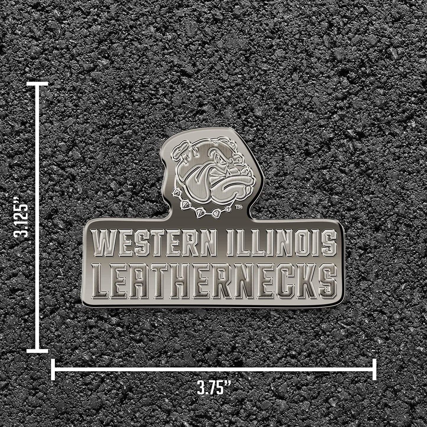 Western Illinois Leathernecks Solid Metal Auto Emblem Antique Nickel for Car/Truck/SUV