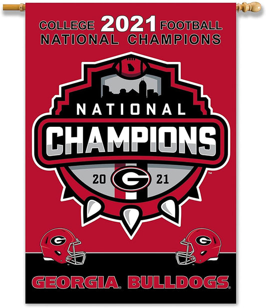 University of Georgia Bulldogs 2021 Champions Premium 2-Sided Banner Flag, 28x40 Inch, Sleeve at Top for Accepting Pole, Display Pole Sold Seperately