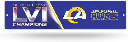 Rico Industries NFL 2022 Super Bowl LVI Champions Los Angeles Rams Plastric Street Sign 4" x 16" - Home/Office/Bedroom Décor