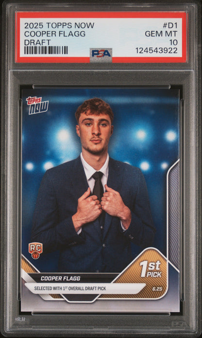 Graded 2025 Topps Now Cooper Flagg #D1 Draft Rookie RC Basketball Card PSA 10 Gem Mint