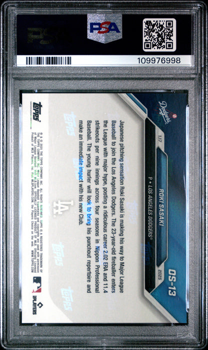 Graded 2024 Topps Now Roki Sasaki #OS13 Offseason Rookie RC Baseball Card PSA 8 Near Mint