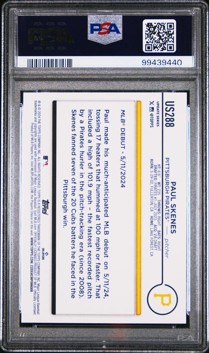 Graded 2024 Topps Update Paul Skenes #US288 Rookie RC Baseball Card PSA 10 Gem Mint