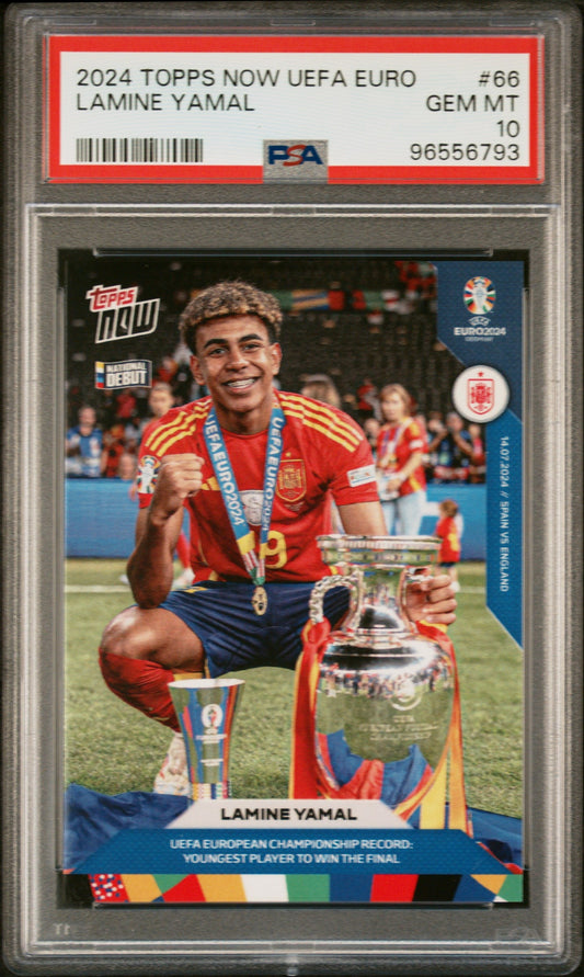 Graded 2024 Topps Now UEFA Euro Lamine Yamal #66 Rookie RC Soccer Card PSA 10 Gem Mint