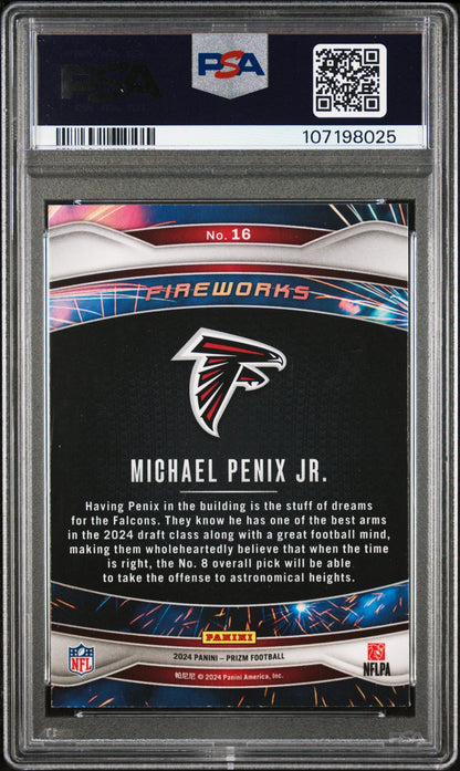 Graded 2024 Panini Prizm Michael Penix Jr #16 Fireworks Rookie RC Football Card PSA 10 Gem Mint