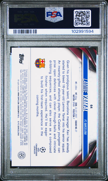 Graded 2023 Topps Chrome UCC Lamine Yamal #64 Rookie RC Soccer Card PSA 9 Mint