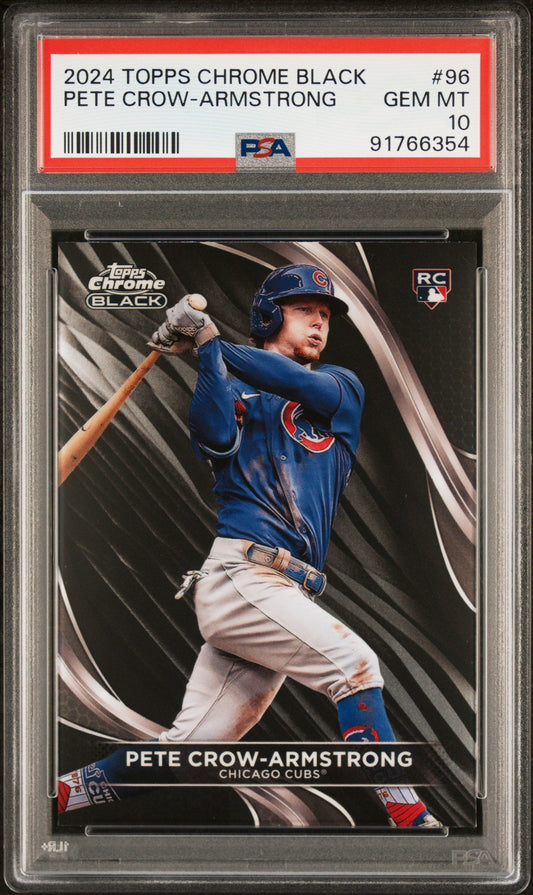 Graded 2024 Topps Chrome Black Pete Crow Armstrong #96 Rookie RC Baseball Card PSA 10 Gem Mint
